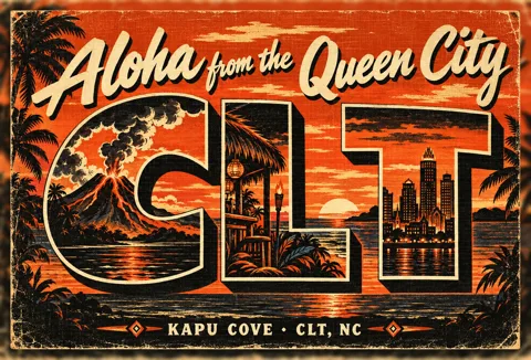 Aloha from the Queen City postcard, front